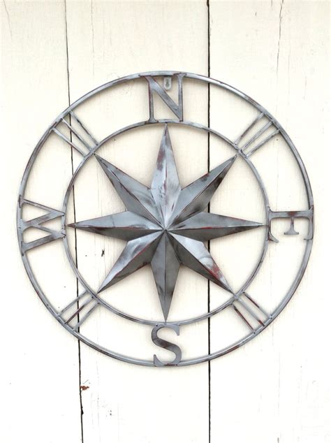 Silver Compass Metal Compass Wall Art Metal Wall By Honeywoodhome