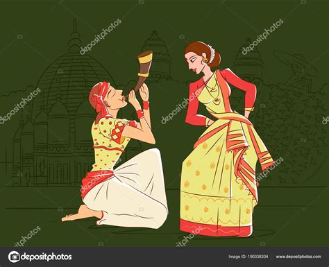 Couple Performing Bihu Folk Dance Of Assam India Stock Vector Image By ©premiumstock 190338334