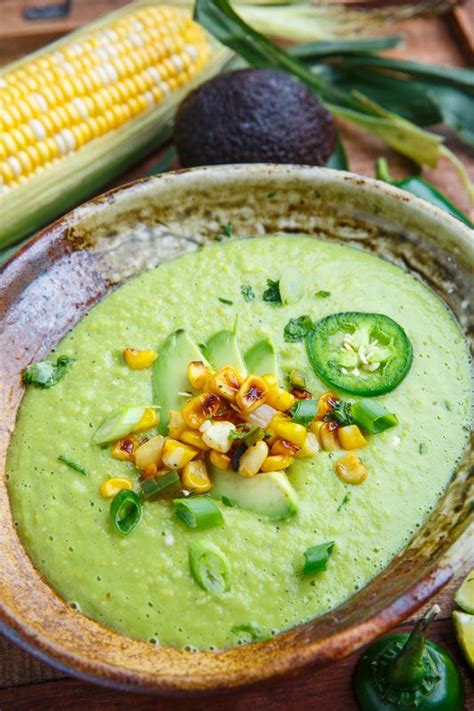 Spicy Roasted Corn And Jalapeno Avocado Soup Recipe Avocado Soup