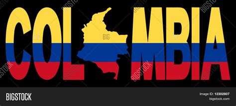 Colombia Text With Map On Colombian Flag Illustration Stock Vector