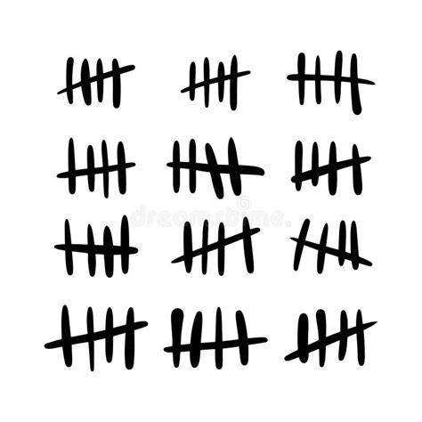 Tally Marks Set Hand Drawn On The Wall Isolated Counting Characters