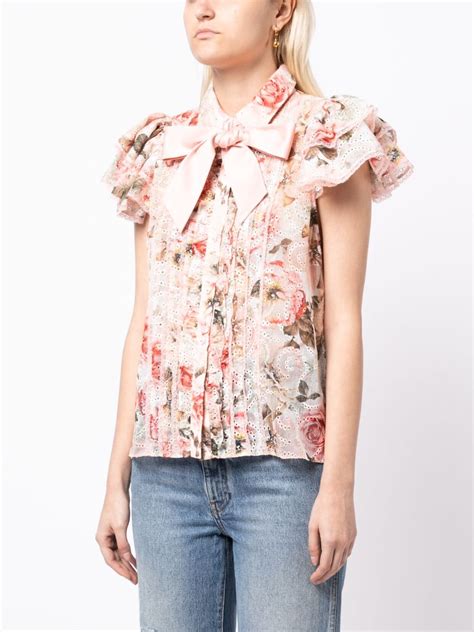 Alice Olivia Minda Floral Print Ruffled Blouse Farfetch