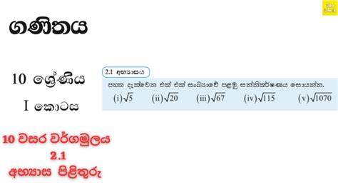 10 වසර ගණිතය වර්ගමුලය 2 1 අභ්‍යාස පිළිතුරු Grade 10 Square Root