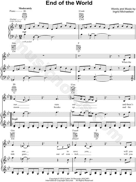 Ingrid Michaelson End Of The World Sheet Music In Bb Major