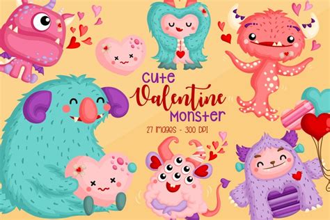 Valentine Monster Clipart - Cute Monster Clip Art – inkleystudio