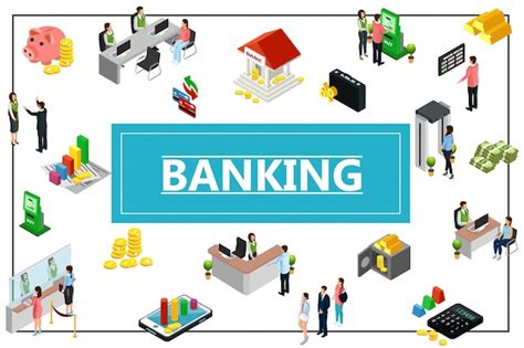 Free Vector Isometric Banking Composition With Building Money Coins