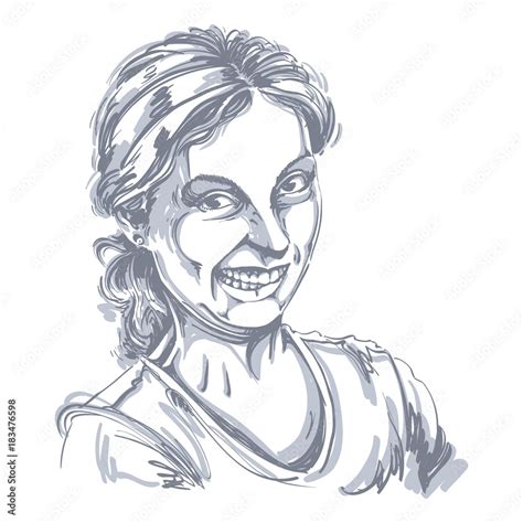 Vector drawing of woman making a funny grimace. Black and white ...