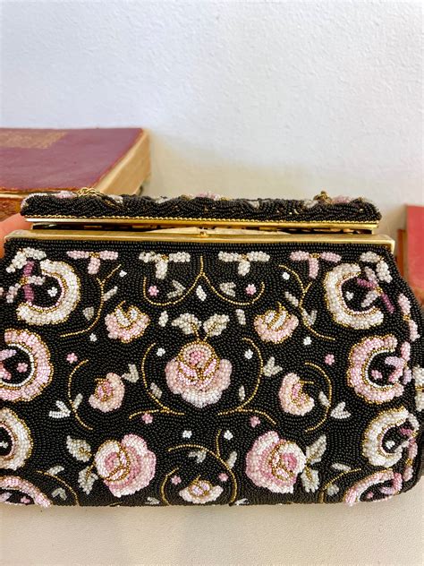 Vintage 1940s Walborg Hand Beaded Evening Bag Made In France W Satin