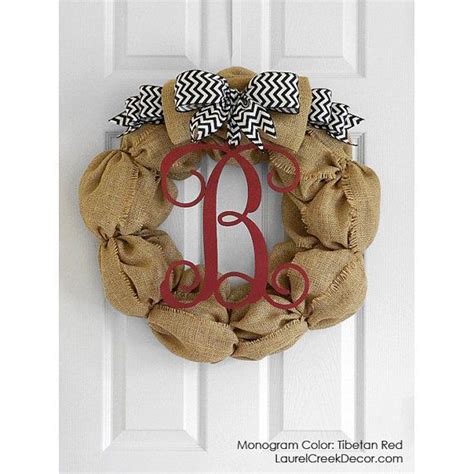 Monogram Burlap Wreath With Single Monogram Initial Front Door Decor