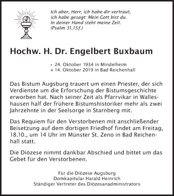 Traueranzeigen Von Engelbert Buxbaum Trauer Merkur De