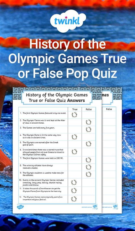 History Of The Olympic Games True Or False Pop Quiz Olympic Games