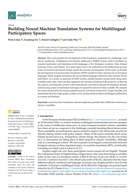 Pdf Building Neural Machine Translation Systems For Multilingual Participatory Spaces