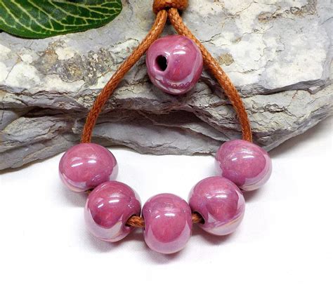 Round Ceramic Beads Handmade Enameled Ceramic Pink Glazed Etsy Ceramic Beads Beads Metal Beads