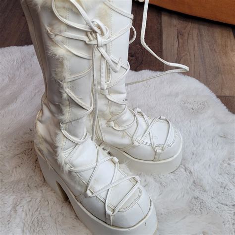 White Fur Camel Demonia High Platform Depop