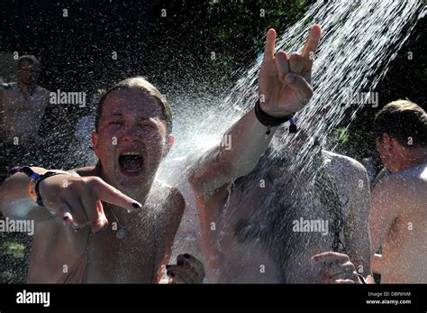 Wacken Germany 01st Aug 2013 People Shower At Wacken Open Air Festival In Wacken Germany