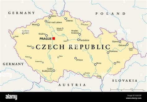 Czech Republic Political Map with capital Prague, national borders ...