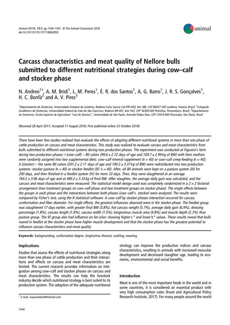 Pdf Carcass Characteristics And Meat Quality Of Nellore Bulls