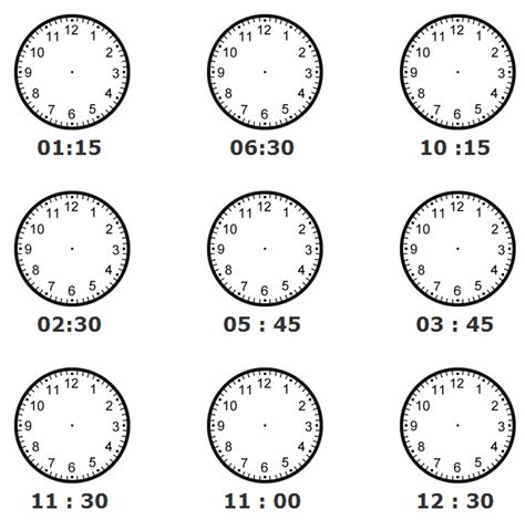 Telling Time Draw The Hands 15 Minute Intervals