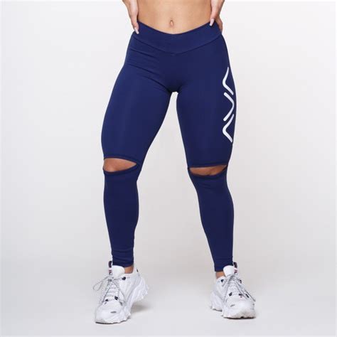 Calça Legging Suplex Poliamida Azul Marinho Abertura No Joelho Ava