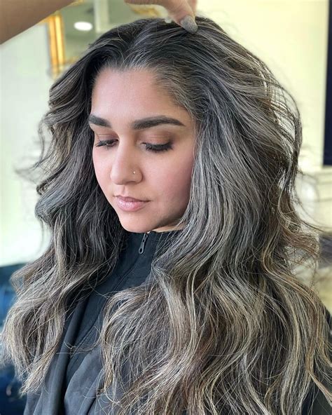 Blending Gray On Black Coarse Hair With Highlights Black Hair Going Grey Hide Gray Hair With