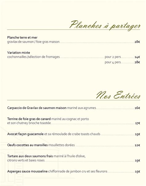 Carte et Menu Le Pavillon Restaurant à Roost Warendin