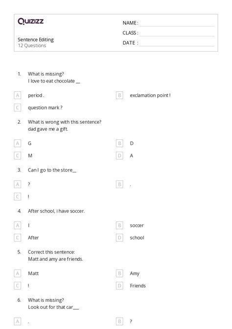 Editing Worksheets For Nd Class On Quizizz Free Printable