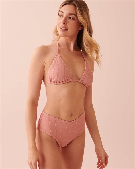 TEXTURED High Waist Cheeky Bikini Bottom Dusty Rose La Vie En Rose