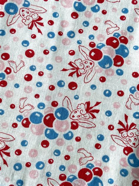 Vintage Fabric Full Flour Feed Sack Pink Red Blue Bubble Bath Lady