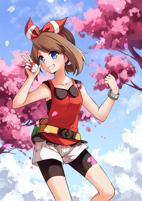 Safebooru 1girl Bike Shorts Blue Eyes Blue Sky Bracelet Brown Hair Cherry Blossoms Cherry