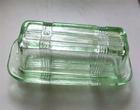 Vintage Hazel Atlas Green Depression Glass Butter Dish Criss Cross