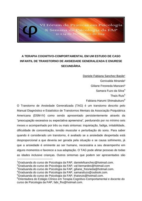 PDF A TERAPIA COGNITIVO COMPORTAMENTAL EM 6Orientadora do Estágio