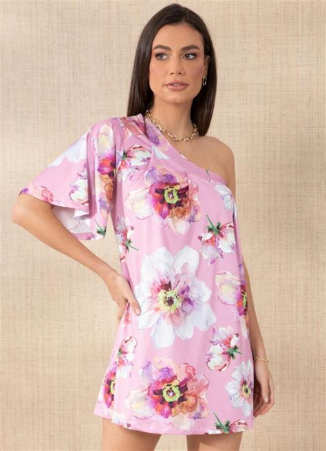 Vestido Floral Rosa Uma Manga S Queima De Estoque