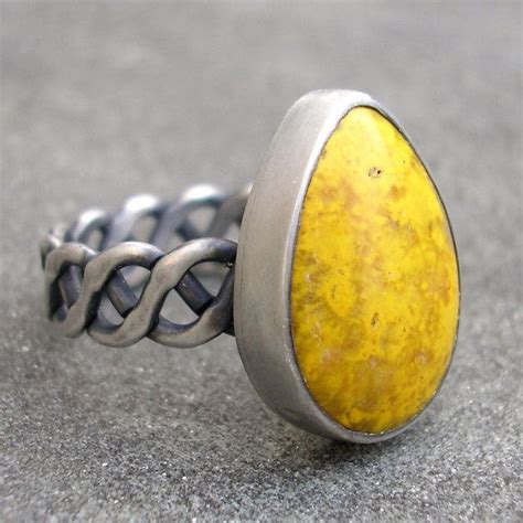 Yellow Jasper Ring Bumble Bee Jasper Sterling Silver Ring Bezel Set