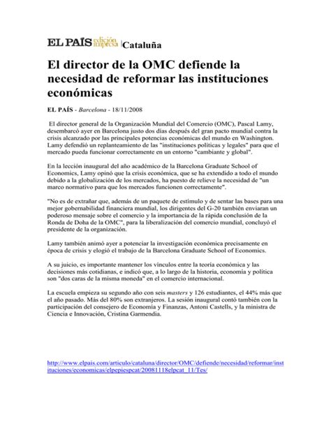 El Director De La OMC Defiende La Necesidad De Reformar Las