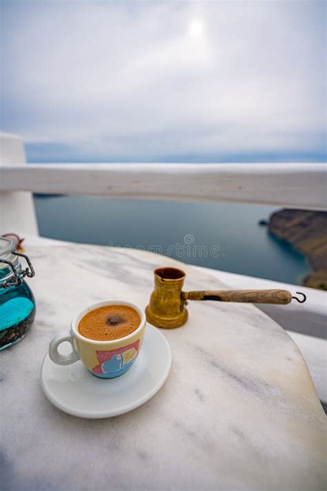 Summer Morning Enjoy Traditional Greek Coffee At Greek Islands