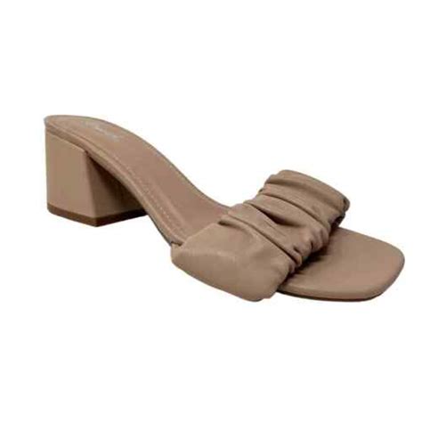 Qupid Nude Tan Scrunch Open Front Slide Mule Block He Gem