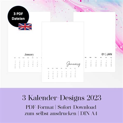 2023 Kalender 2023 Calendar Monthly Druckbarer Kalender Etsy