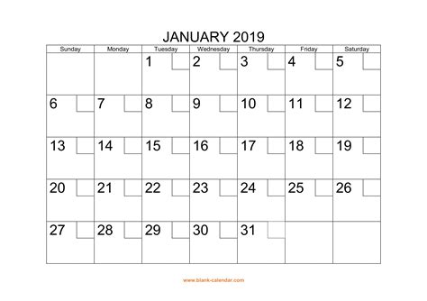 Free Download Printable Calendar 2019 With Check Boxes