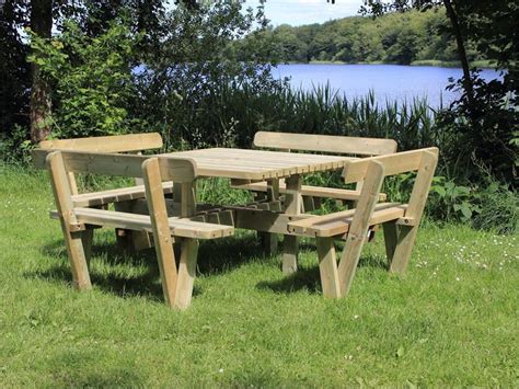 Vierkante Picknicktafel Met Rugleuning 8 Personen Van Geimpregneerd Hout