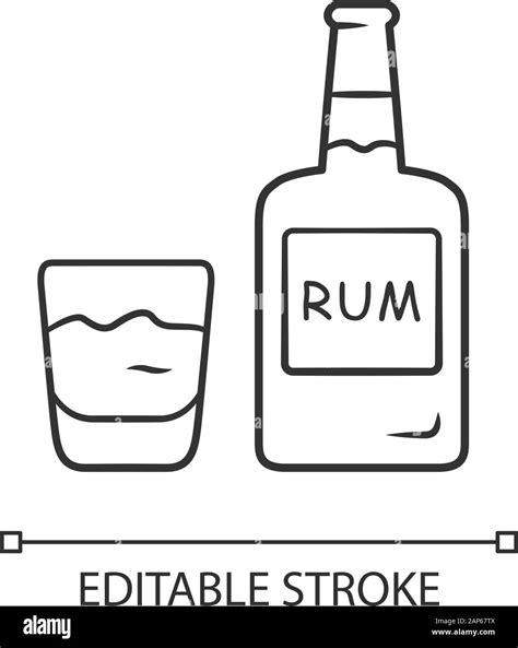 Rum linear icon. Bottle and old-fashioned glass with alcoholic drink ...