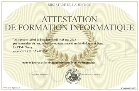 ATTESTATION DE FORMATION INFORMATIQUE