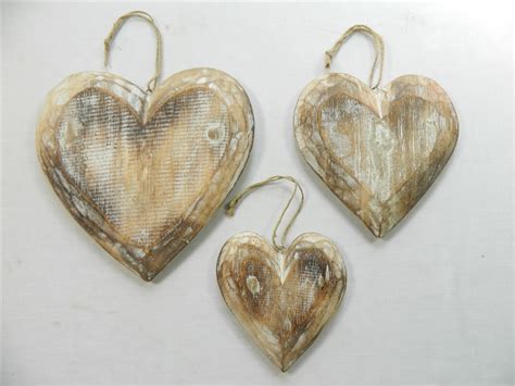 Wooden Hanging Heart Wall Art Set Of 3 Shabby Chic Hearts Vintage