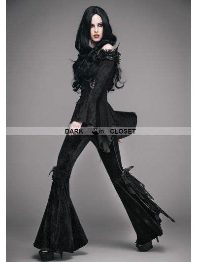 Eva Lady Black Vintage Gothic Velvet Flared Trousers For Women