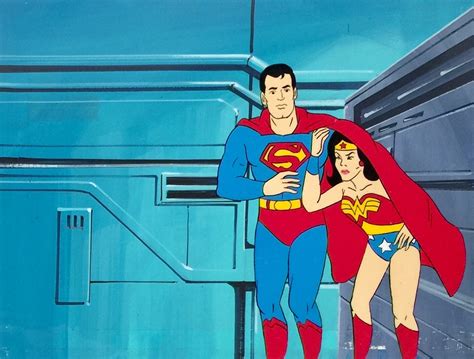 Animation Collection Original Production Animation Cel Of Superman And Wonder Woman Set On A