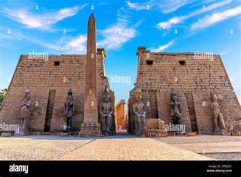 Luxor Temple Main Entrance First Pylon With Obelisk Egypt Stock Photo