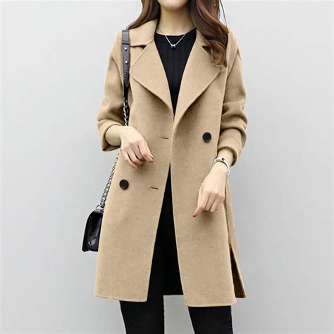 Simua Fashion Womens Basic Essential Double Breasted Mid Long Wool Blend Pea 2024 Trendy Coat