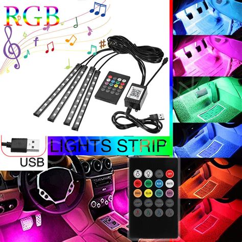 RGB LED Glow Interior Car Lamp Kit Under Dash Foot Well Seats Inside