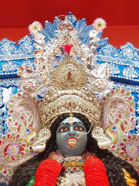 Goddess Maa Kali with a Golden Tongue with a Crown. Stock Image - Image ...