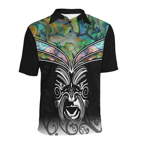 Aio Pride Paua Shell With Maori Face Polo T Shirt Aio Pride Polo T