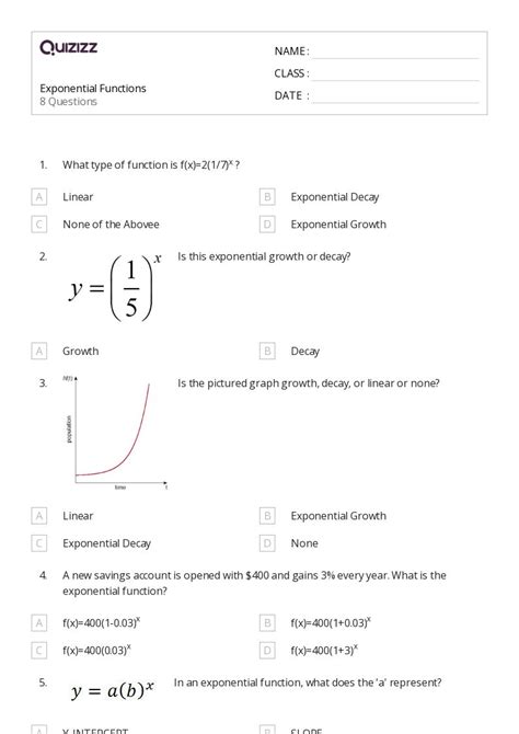 50 Derivatives Of Exponential Functions Worksheets For 10th Year On